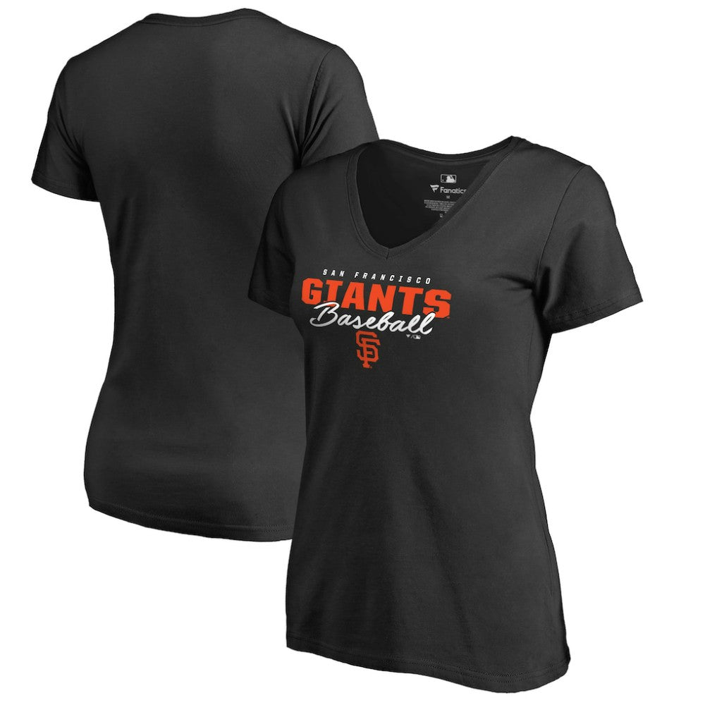 San Francisco Giants Women's Script Assist V-Neck T-Shirt - Black - MLB Lifestyle