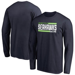 Seattle Seahawks Iconic Collection On Side Stripe Long Sleeve T-Shirt College Navy