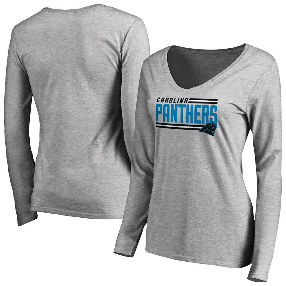 Carolina Panthers Women's Iconic Collection On Side Stripe Long Sleeve V-Neck T-Shirt Ash