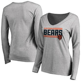 Chicago Bears Women's Iconic Collection On Side Stripe Long Sleeve V-Neck T-Shirt Ash