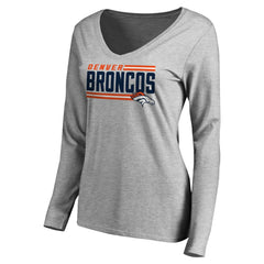 Denver Broncos Women's Iconic Collection On Side Stripe Long Sleeve V-Neck T-Shirt Ash