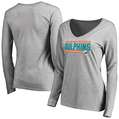 Miami Dolphins Women's Iconic Collection On Side Stripe Long Sleeve V-Neck T-Shirt Ash
