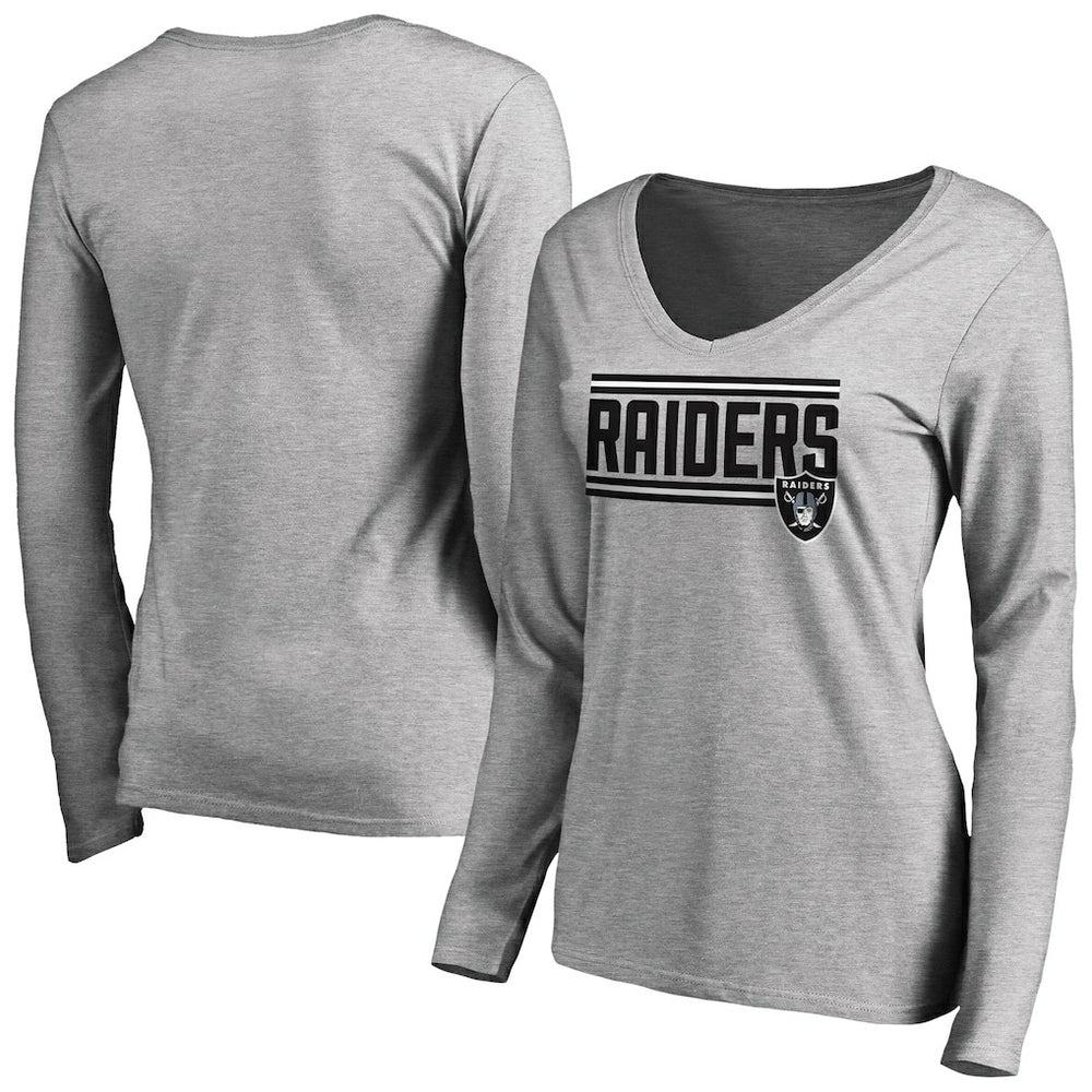 Las Vegas Raiders Women's Iconic Collection On Side Stripe Long Sleeve V-Neck T-Shirt Ash
