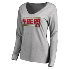 San Francisco 49ers Women's Iconic Collection On Side Stripe Long Sleeve V-Neck T-Shirt Ash