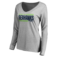 Seattle Seahawks Women's Iconic Collection On Side Stripe Long Sleeve V-Neck T-Shirt Ash