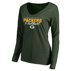 Green Bay Packers Women's Iconic Collection Script Assist Long Sleeve V-Neck T-Shirt Green