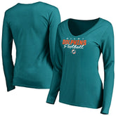 Miami Dolphins Women's Iconic Collection Script Assist Long Sleeve V-Neck T-Shirt Aqua