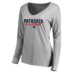 New England Patriots Women's Iconic Collection Script Assist Long Sleeve V-Neck T-Shirt Ash