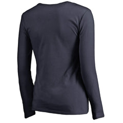 New England Patriots Women's Iconic Collection Script Assist Long Sleeve V-Neck T-Shirt Navy