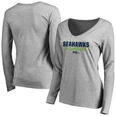 Seattle Seahawks Women's Iconic Collection Script Assist Long Sleeve V-Neck T-Shirt Ash