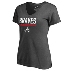 Atlanta Braves Women's Win Stripe V-Neck T-Shirt - Ash - MLB on Sale
