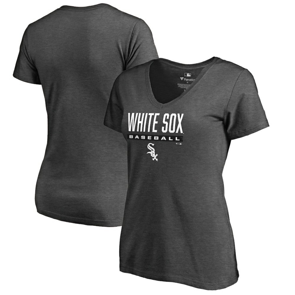 Chicago White Sox Women's Win Stripe V-Neck T-Shirt - Ash - MLB Online