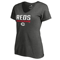 Cincinnati Reds Women's Win Stripe V-Neck T-Shirt - Ash - MLB on Sale
