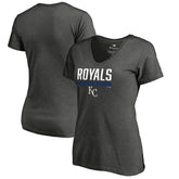 Kansas City Royals Women's Win Stripe V-Neck T-Shirt - Ash - MLB Sale