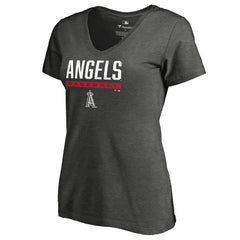 Los Angeles Angels Women's Win Stripe V-Neck T-Shirt - Ash - MLB Sale