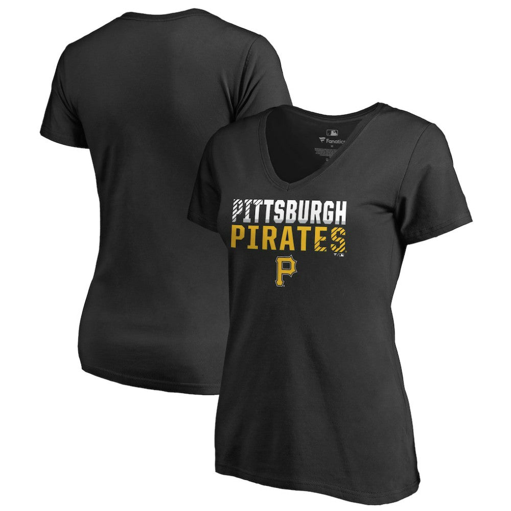 Pittsburgh Pirates Women's Fade Out V-Neck T-Shirt - Black - MLB Discount