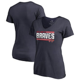 Atlanta Braves Women's Onside Stripe V-Neck T-Shirt - Navy - MLB on Sale