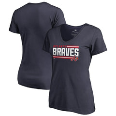 Atlanta Braves Women's Onside Stripe V-Neck T-Shirt - Navy - MLB on Sale