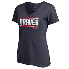 Atlanta Braves Women's Onside Stripe V-Neck T-Shirt - Navy - MLB on Sale