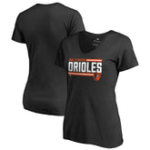 Baltimore Orioles Women's Onside Stripe V-Neck T-Shirt - Black - MLB on Sale