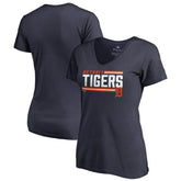 Detroit Tigers Women's Onside Stripe V-Neck T-Shirt - Navy - MLB Discount