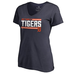 Detroit Tigers Women's Onside Stripe V-Neck T-Shirt - Navy - MLB Discount