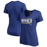 Kansas City Royals Women's Onside Stripe V-Neck T-Shirt - Royal - MLB Discount