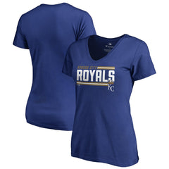 Kansas City Royals Women's Onside Stripe V-Neck T-Shirt - Royal - MLB Discount