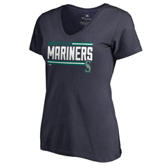Seattle Mariners Women's Onside Stripe V-Neck T-Shirt - Navy - MLB Lifestyle
