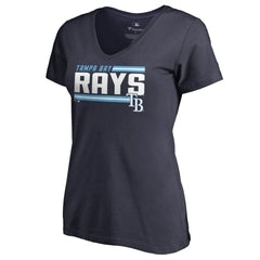 Tampa Bay Rays Women's Onside Stripe V-Neck T-Shirt - Navy - MLB Lifestyle