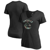 Vancouver Canucks Women's Lovely V-Neck T-Shirt - Black - NHL 3074464