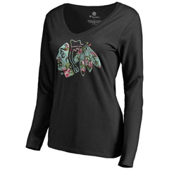 Chicago Blackhawks Women's Lovely Long Sleeve V-Neck T-Shirt - Black - NHL 3074474
