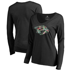 Nashville Predators Women's Lovely Long Sleeve V-Neck T-Shirt - Black - NHL 3074484