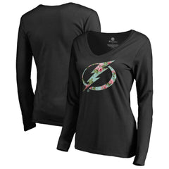 Tampa Bay Lightning Women's Lovely Long Sleeve V-Neck T-Shirt - Black - NHL 3074493