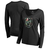 Vegas Golden Knights Women's Lovely Long Sleeve V-Neck T-Shirt - Black - NHL 3074496