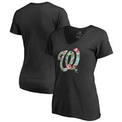 Washington Nationals Women's Lovely V-Neck T-Shirt - Black - MLB Sale