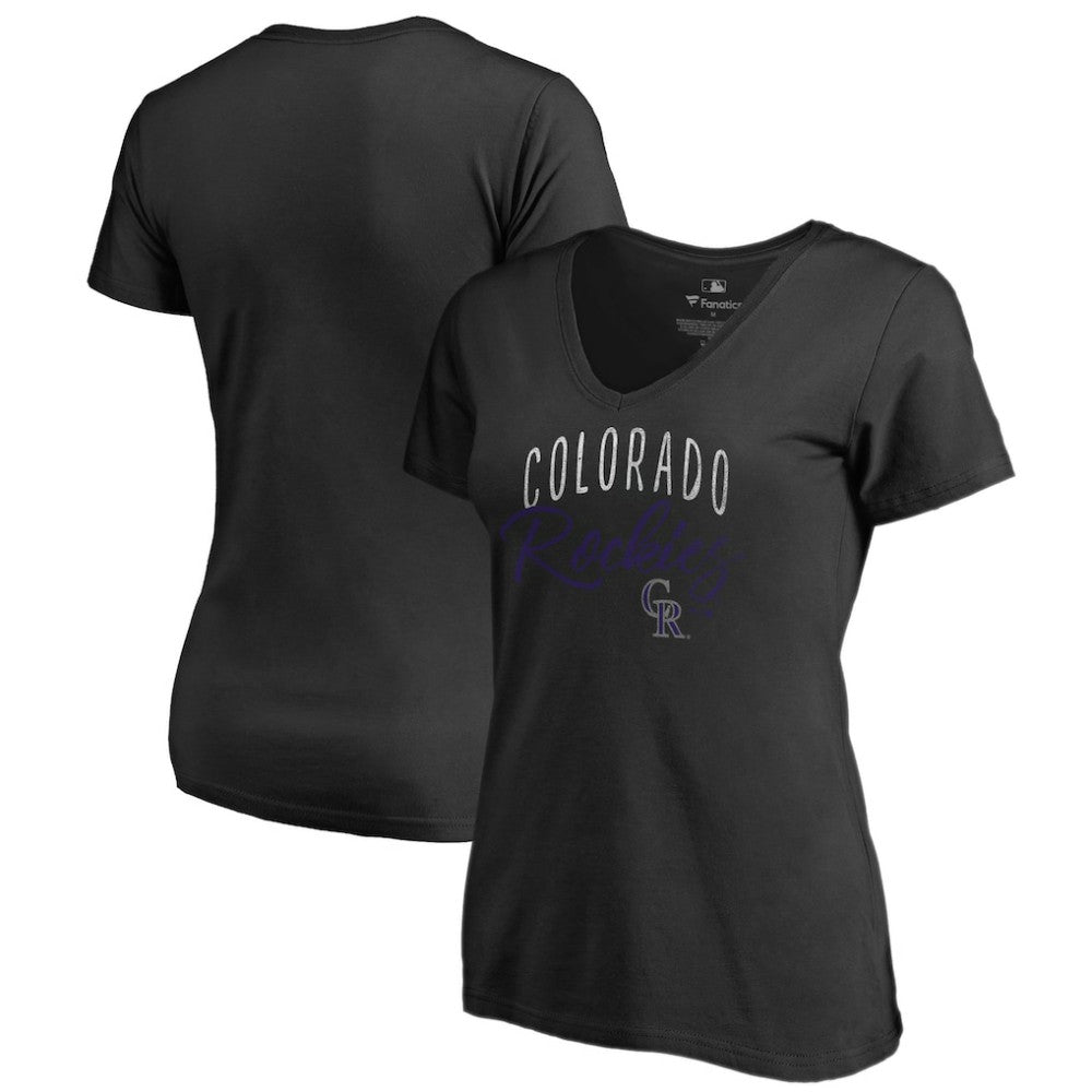 Colorado Rockies Women's Graceful V-Neck T-Shirt - Black - MLB Lifestyle