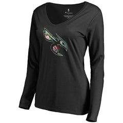 Charlotte Hornets Women's Lovely V-Neck Long Sleeve T-Shirt Black