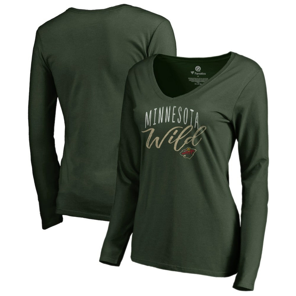 Minnesota Wild Women's Graceful Long Sleeve V-Neck T-Shirt - Green - NHL 3088774