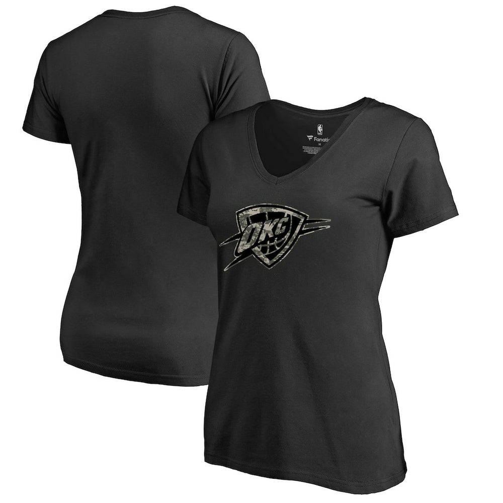 Oklahoma City Thunder Women's Cloak Camo V-Neck T-Shirt Black