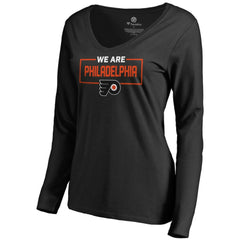 Philadelphia Flyers Women's Iconic Collection We Are Long Sleeve V-Neck T-Shirt - Black - NHL 3120579