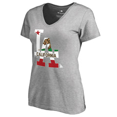 Los Angeles Dodgers Women's Hometown Collection Cali Flag T-Shirt - Heathered Gray - MLB Discount
