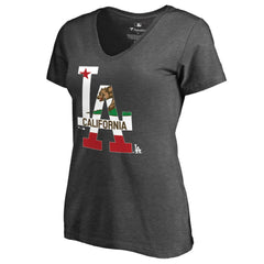 Los Angeles Dodgers Women's Hometown Collection Cali Flag T-Shirt - Heathered Charcoal - MLB Sale