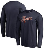 Detroit Tigers Team Wordmark Long Sleeve T-Shirt - Navy - MLB Discount