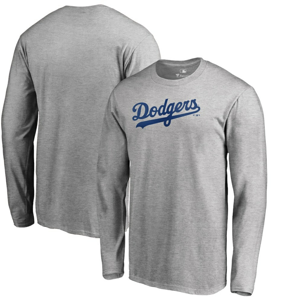 Los Angeles Dodgers Team Wordmark Long Sleeve T-Shirt - Heathered Gray - MLB on Sale