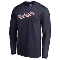 Washington Nationals Team Wordmark Long Sleeve T-Shirt - Navy - MLB Lifestyle