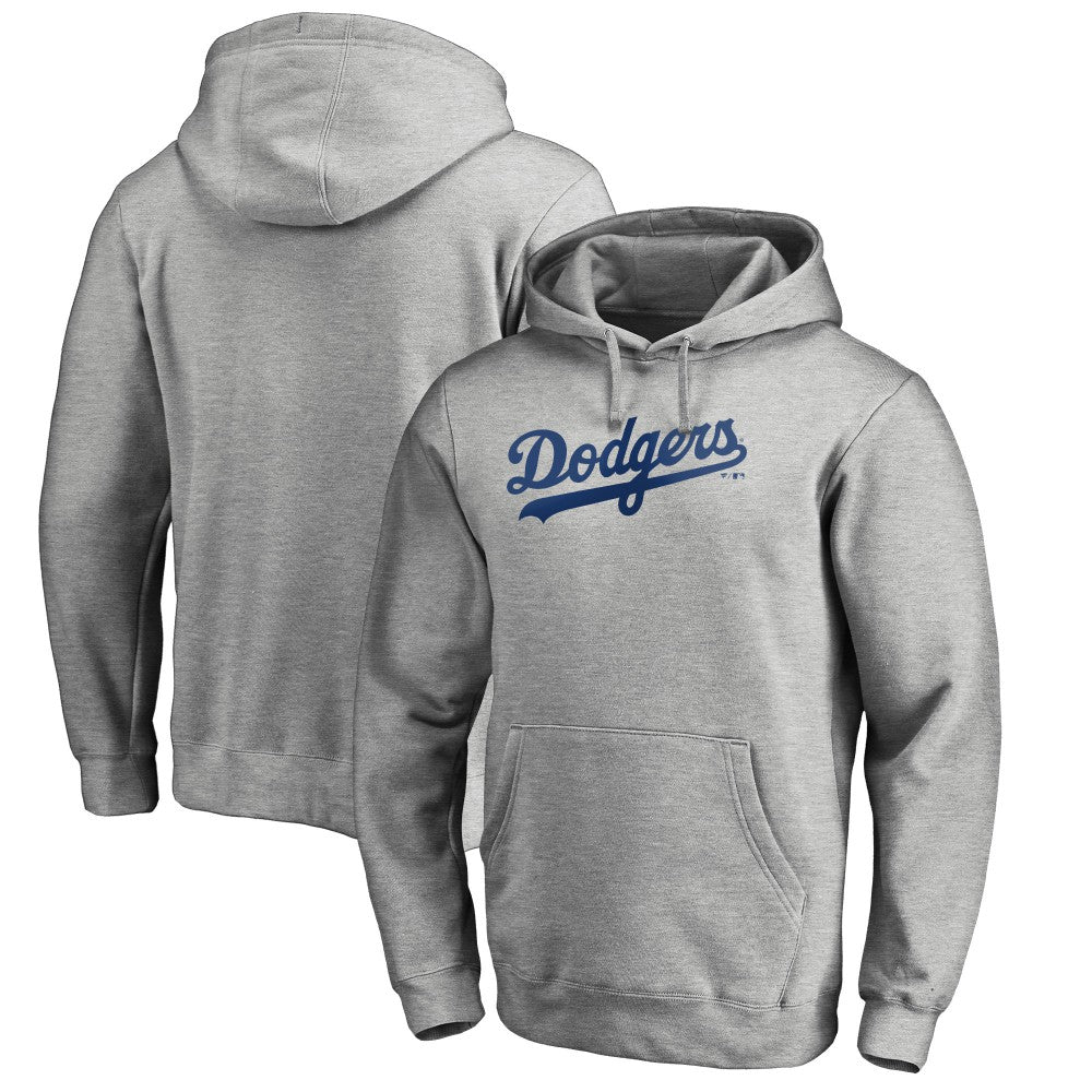 Los Angeles Dodgers Official Wordmark Fitted Pullover Hoodie - Heather Gray - MLB Sale
