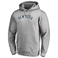 New York Yankees Official Wordmark Fitted Pullover Hoodie - Heather Gray - MLB Lifestyle