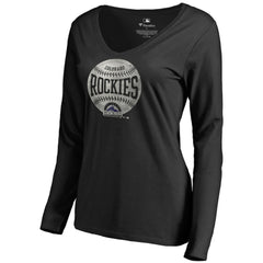 Colorado Rockies Women's Cooperstown Collection Slider Long Sleeve V-Neck T-Shirt - Black - MLB Lifestyle