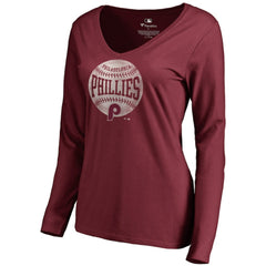 Philadelphia Phillies Women's Cooperstown Collection Slider Long Sleeve V-Neck T-Shirt - Maroon - MLB on Sale